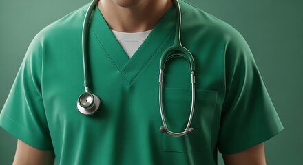 Green scrubs with stethoscope medical healthcare