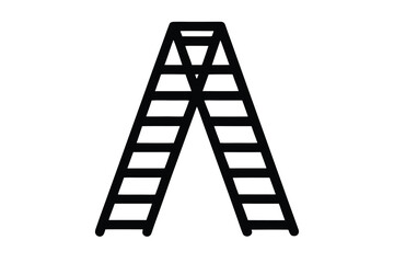 Folding ladder vector silhouette, Construction equipment, Ladder black silhouette vector