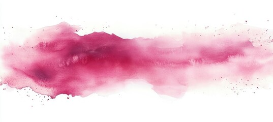 Obraz premium Soft horizontal watercolor splash in shades of red and pink with scattered small droplets on white background