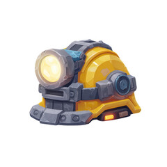 Cartoon mining helmet with bright lamp isolated on a transparent background yellow