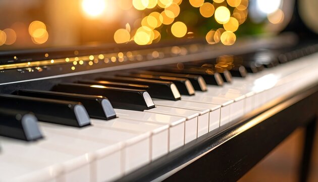 Close-up piano keyboard in warm light
