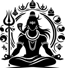 silhouette vector illustration sketch detail design icon logo symbol god shiva mythology india hindu classic vintage ethnic traditional abstract modern