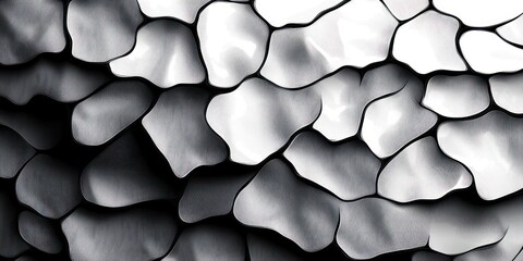 abstract pattern of irregular overlapping silver metallic shapes creating a textured surface with light and shadow