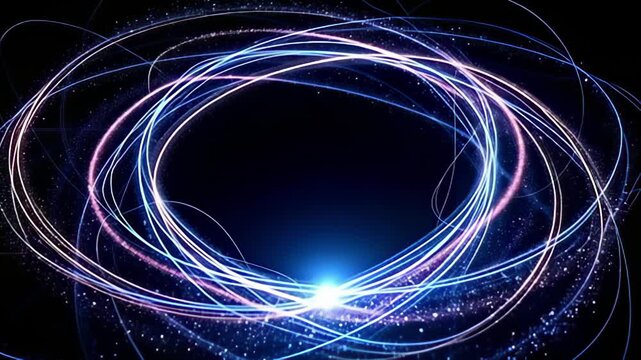 A mesmerizing array of shimmering light trails envelops a Particle vortex Border Frame spiraling into focus, showcasing intricate patterns that ebb and flow, evoking a sense of dynamic