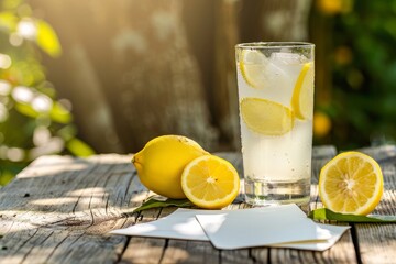 レモンスカッシュとメッセージカードのモックアップ
