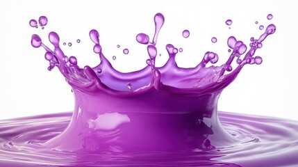Close-up of vibrant purple liquid splash forming crown shape with droplets suspended in mid-air over smooth surface