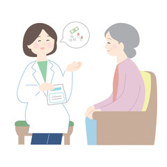 在宅訪問にて薬の説明をする薬剤師