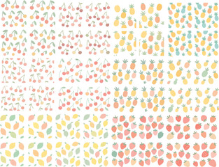 Obraz premium Cute Pastel Fruit Patterns Cherries Pineapples Lemons Strawberries 1.