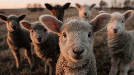 Fototapeta premium Flock of lambs in golden light