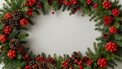 Festive christmas wreath adorned with pinecones and berries