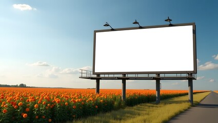 Obraz premium Commercial Display Mockup: Blank Billboard in Rose Farm
