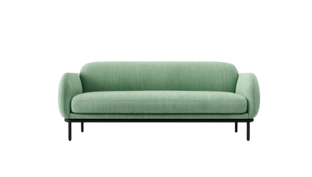 Light mint green sofa with sculpted arms