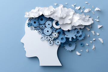 Creative Representation of Thoughts and Ideas With Gears and Clouds in Silhouette