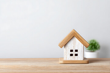 Model House on Wooden Surface With Minimalistic Decor Creating a Cozy Atmosphere in a Modern Interior Setting