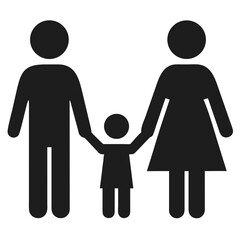Black silhouette of a family holding hands depicting parental love and unity in a simple vector design