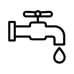 Black silhouette of a water faucet with a droplet promoting water conservation on a white background