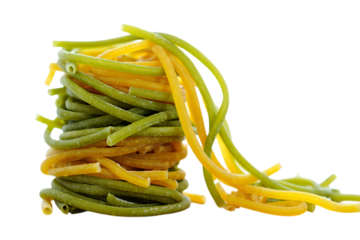 Stack of tri color pasta strands isolated on transparent background