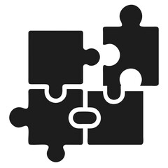 Integrated puzzle pieces forming a complete solution silhouette design for teamwork and problem solving