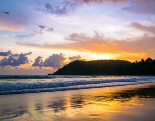 Fototapeta premium Golden sunset over a tranquil beach