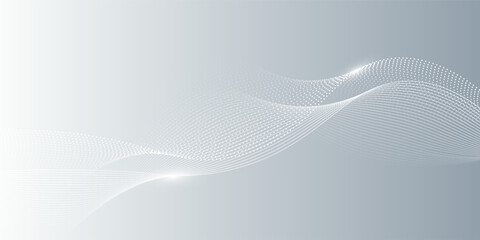 Fototapeta premium Gray and white abstract background with flowing particles. Digital future technology concept. vector illustration.