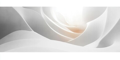 Abstract image of smooth flowing white and light gray curved shapes with soft lighting creating a sense of depth and tranquility