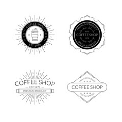  Collection of black vector designs coffee shop logos on a white background. Vintage logo for coffee shop