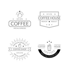 Obraz premium Collection of black vector designs coffee shop logos on a white background. Vintage logo for coffee shop