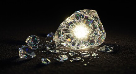 Shattered diamond on dark surface