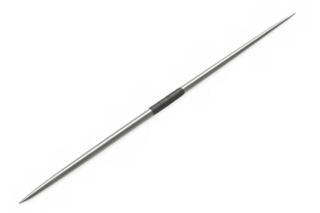 Realistic metallic javelin with black grip laying on transparent background, perfect for sports or historical projects