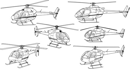 Fototapeta premium Helicopters in various angles, perfect for aviation projects, transportation designs, and more.