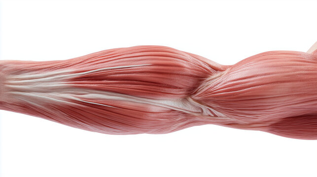 Muscle model showing the biceps brachii and red muscle fibers of the biceps