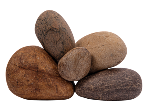 Smooth river rocks brown tones natural stones stacked, On Transparent Background, Isolated On White, Png