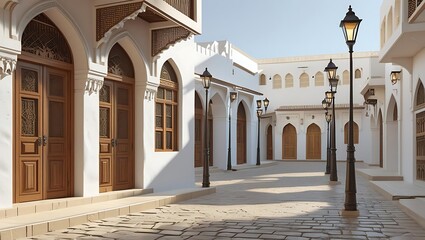 Obraz premium Historic arabian alleyway with traditional architecture and streetlights