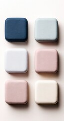 Fototapeta premium Six rectangular, solid-colored objects arranged in a grid
