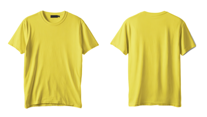 Front and back views of a bright yellow t-shirt