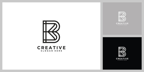 Letter b line logo design. Linear creative minimal monochrome monogram symbol
