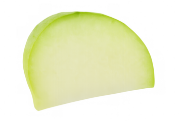 Close-up of a kohlrabi slice revealing subtle variations of light green and white in its flesh, set against a transparent background
