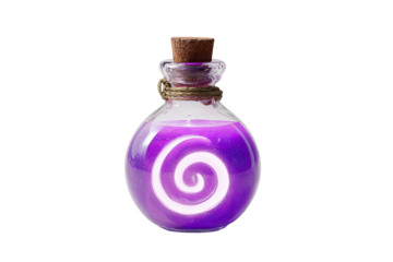 Purple potion in glass bottle, spiral design