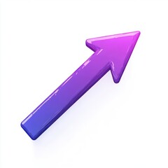 3d glossy arrow pointing diagonally upward to the right with a gradient from blue to pink on a white background