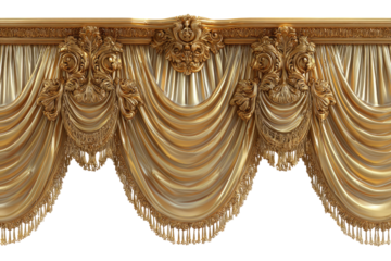 Ornate gold drapes with decorative trim