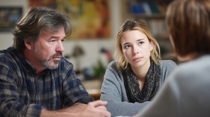 Serious Family Discussion Teenager, Parents, and Counselor in Counseling Session
