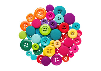 Colourful round sewing buttons arranged in a circle
