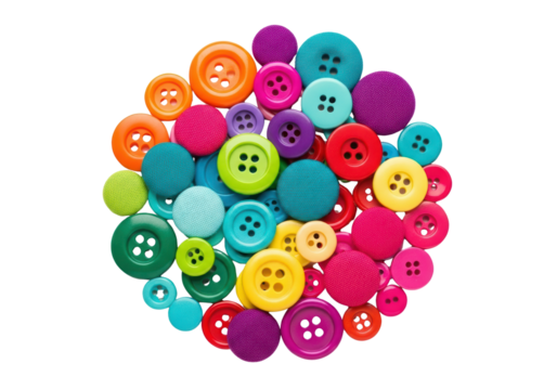 Colourful round sewing buttons arranged in a circle
