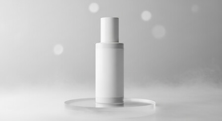 Clean White Cosmetic Bottle in Misty Studio with Soft Bokeh