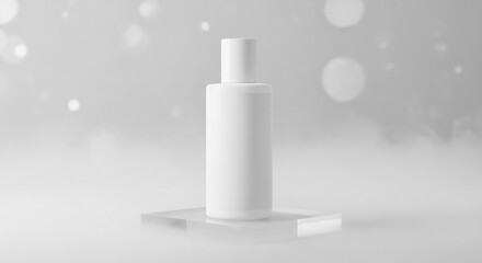 Elegant White Product Bottle Display with Soft Bokeh Light