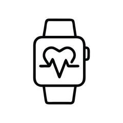 Smartwatch Interface Line Icons – Fitness Tracker, Heart Rate, Sleep Monitor, Notifications, Music, Location, Alarm, Time Display and Call Symbols for Wearable UI/UX Design