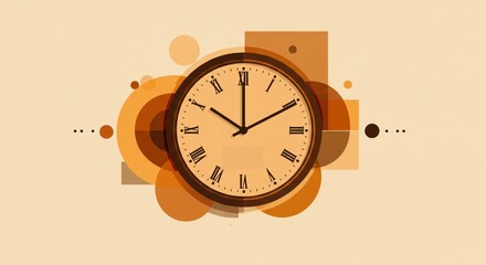 Abstract Clock Art: Layered Geometric Shapes with Warm Hues for Depth