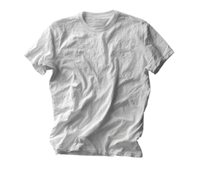 White t-shirt, crumpled, draped, and laid flat