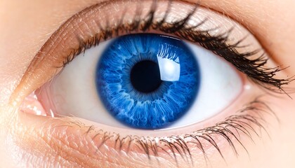 Detailed macro close-up of a stunning blue human eye revealing intricate iris patterns
