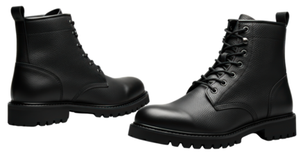 Black Leather Combat Boots Isolated on White
